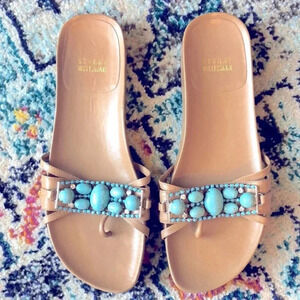 STUART WEITZMAN Flip Flop Bejeweled Turquoise Statement Sandal